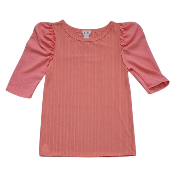 BiBi Tops - Coral Puff Sleeve Shirt Size Small